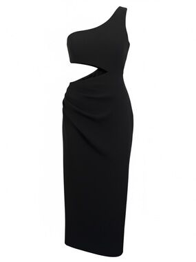 Misha Elisabeth One-Shoulder Cutout Black Midi Dress